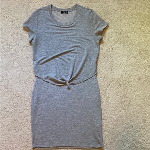 Gray Knot-Front T-Shirt Dress